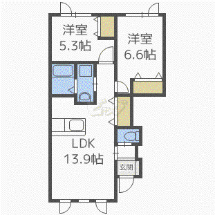 MILLE GRACE 28(2LDK/1階)の間取り写真