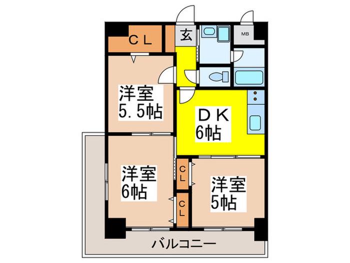 エクセレンス山坂(3DK/6階)の間取り写真