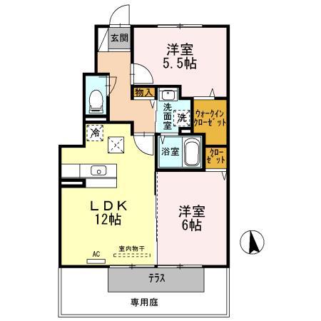 ラ・ルル 六条A・B(2LDK/1階)の間取り写真