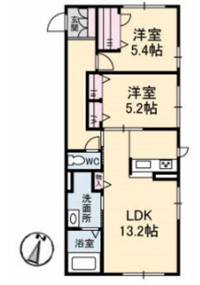 グランツヴィラ大福 A棟(2LDK/2階)の間取り写真