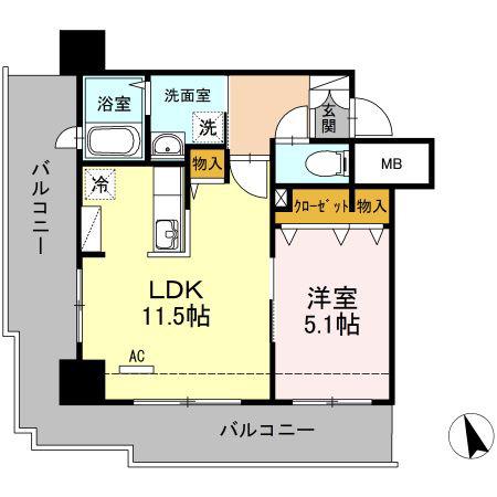 ブリスキューブ(1LDK/5階)の間取り写真
