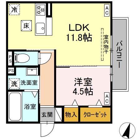 プルミエール今之浦(1LDK/1階)の間取り写真