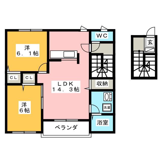 BELLE GARDEN 下西郷(2LDK/2階)の間取り写真