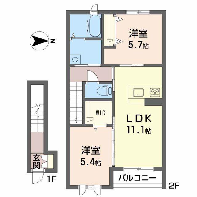 プロヌーヴ中村(2LDK/2階)の間取り写真