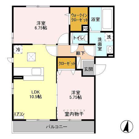 エスポワール沼影(2LDK/1階)の間取り写真