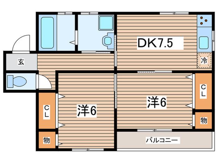 サンハイム馬場A棟(2DK/2階)の間取り写真