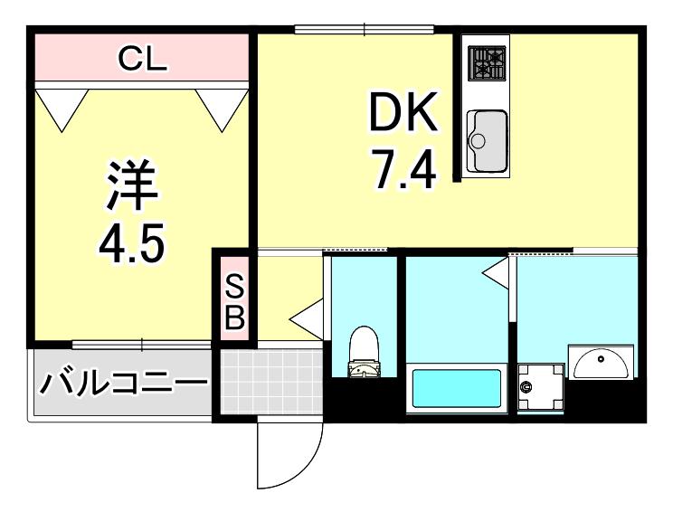 グランメール芦屋南宮町(1DK/2階)の間取り写真