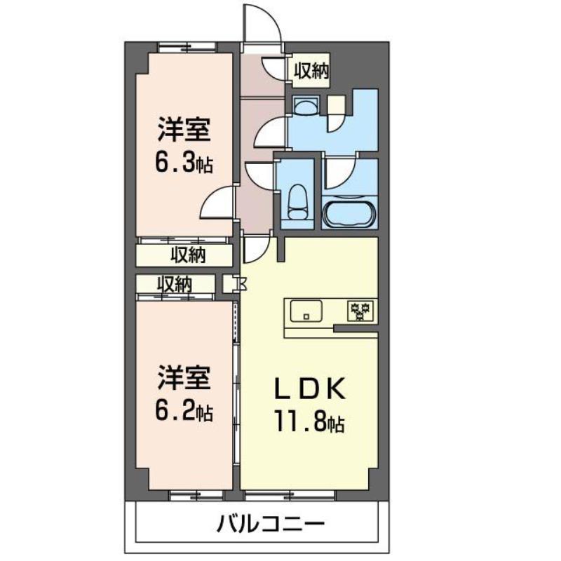 サンシャインヒルズ1(2LDK/2階)の間取り写真