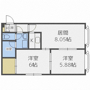 エクセル藤(2LDK/1階)の間取り写真