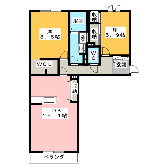 MAST TOWN LUCIA C棟(2LDK/1階)の間取り写真