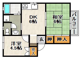 ル・シェール平松(2DK/1階)の間取り写真