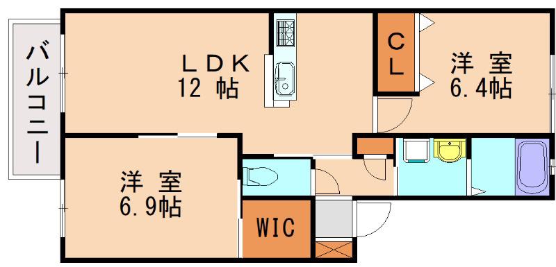 美穂の里 弐番館(2LDK/1階)の間取り写真