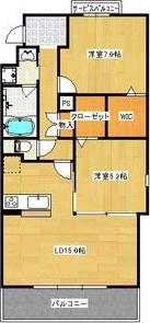 マルーン白壁(2LDK/2階)の間取り写真