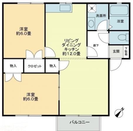 メンバーズタウン讃岐富士B棟(2LDK/2階)の間取り写真