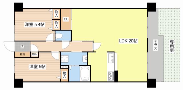 ヴィルヌーブ大津膳所(2LDK/1階)の間取り写真