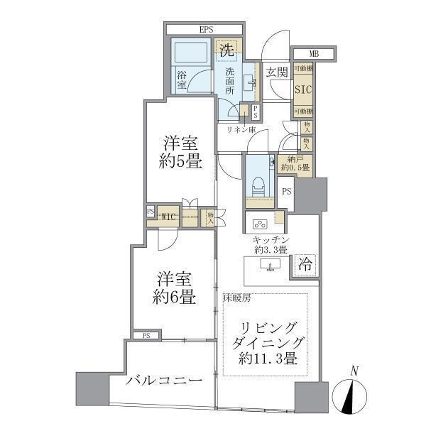 BRILLIA二番町(2LDK/16階)の間取り写真