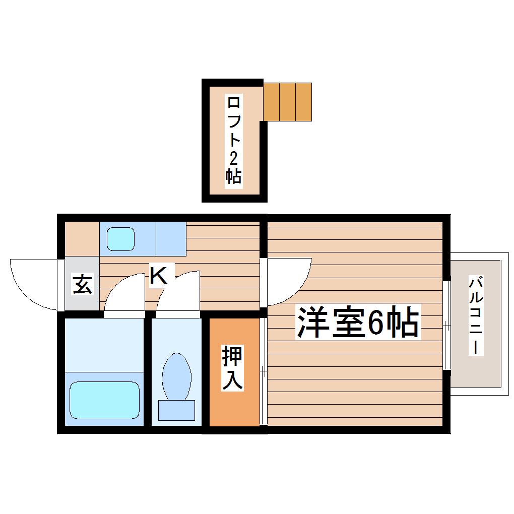 ＪＲ東北本線 太子堂駅 徒歩6分 2階建 築38年(1K/1階)の間取り写真