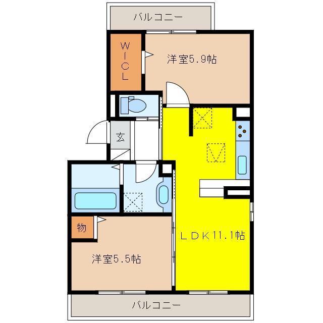 名鉄各務原線 苧ケ瀬駅 徒歩11分 3階建 築9年(2LDK/1階)の間取り写真