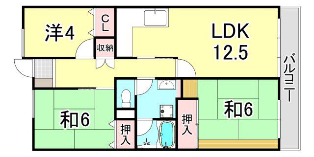 UR武庫川 27号棟(3LDK/8階)の間取り写真