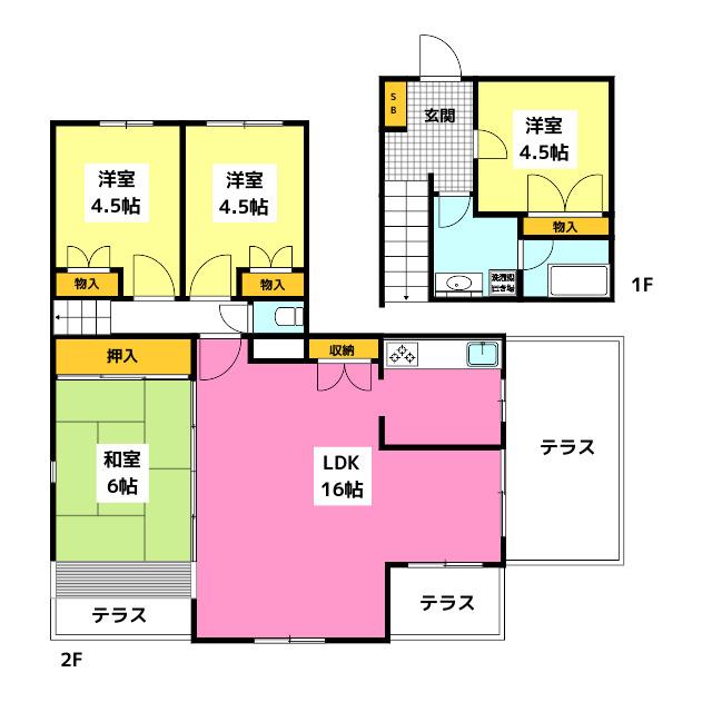 エーワイハイツ寺塚(4LDK/2階)の間取り写真