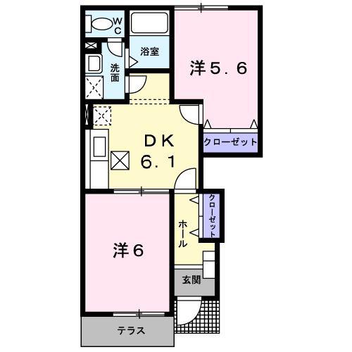 フューチャーコートB(2DK/1階)の間取り写真