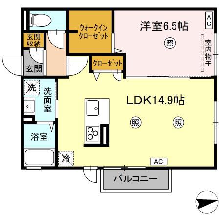 セレスティアル道笑町(1LDK/2階)の間取り写真