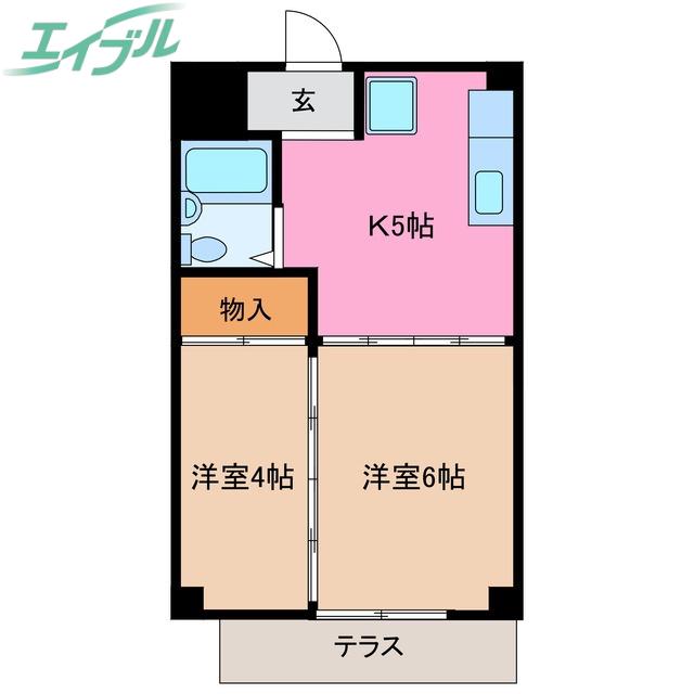 シングルハウスK(2K/1階)の間取り写真
