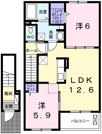 ヌォーヴォ・ドラーゴIII(2LDK/2階)の間取り写真