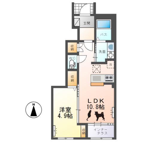 ひたちなか市勝倉アパートB棟(1LDK/1階)の間取り写真