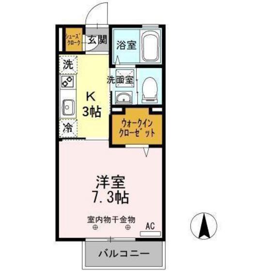 ファインコートIII A棟(1K/1階)の間取り写真