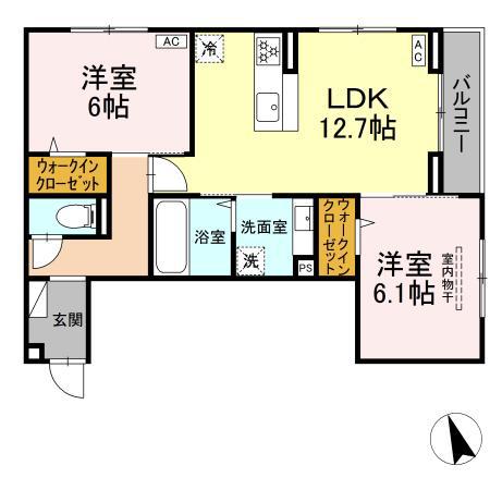 フォルテーヌ・イイクラⅠ(2LDK/2階)の間取り写真