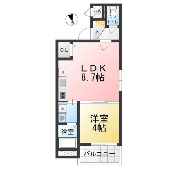 地下鉄鶴舞線 川名駅 徒歩3分 3階建 築1年(1LDK/2階)の間取り写真