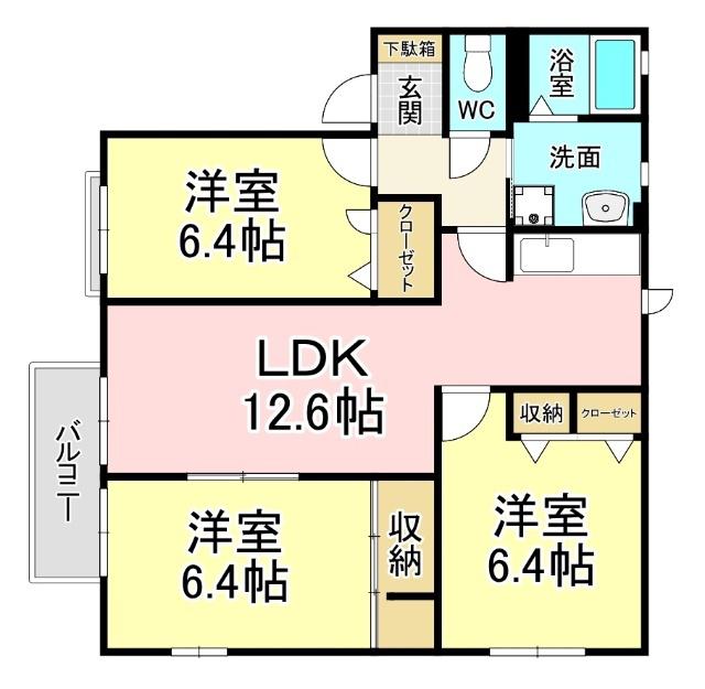 パルティール2000  B棟(3LDK/2階)の間取り写真