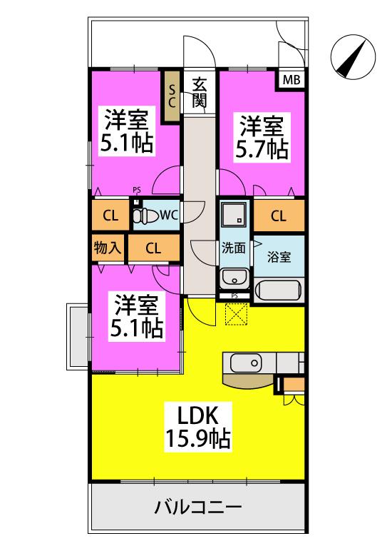 クレアS(3LDK/3階)の間取り写真