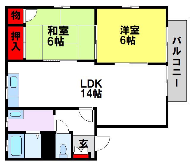グリーンコートI(2LDK/2階)の間取り写真
