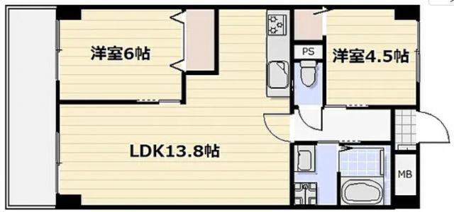 オレンジコート高松(2LDK/3階)の間取り写真
