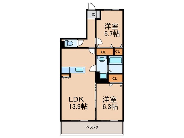 メゾンドロゼ(2LDK/4階)の間取り写真