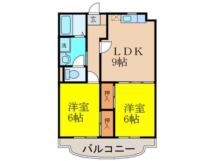 メゾンド-ル晶(2LDK/3階)の間取り写真