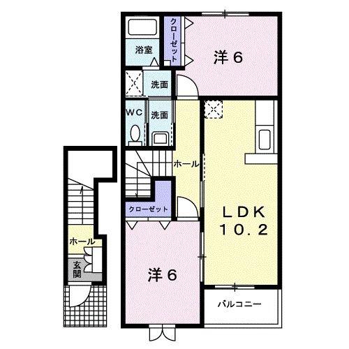 ラ・メゾン・アンソレイエII(2LDK/2階)の間取り写真
