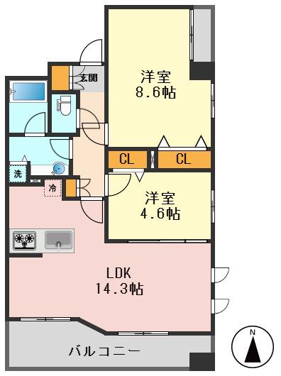 GRAND HIGHRISE(2LDK/9階)の間取り写真