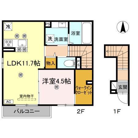 ソルメール・ワ(1LDK/2階)の間取り写真
