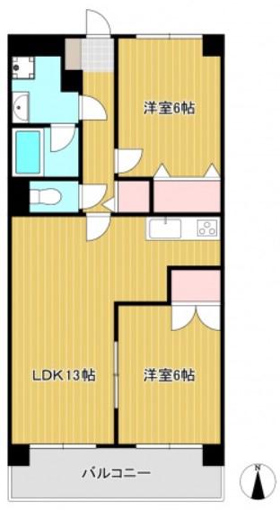 ＪＲ伯備線 総社駅 徒歩5分 3階建 築25年(2LDK/2階)の間取り写真