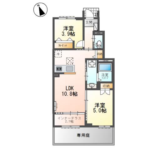 ウィルヴィレッジ弐番館(2LDK/1階)の間取り写真