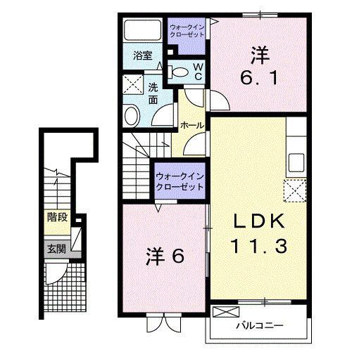 アヴァンツァートIII(2LDK/2階)の間取り写真