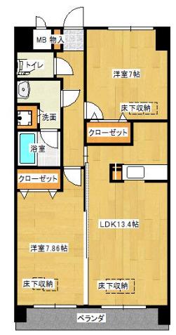 ルネスTAKADA(2LDK/5階)の間取り写真