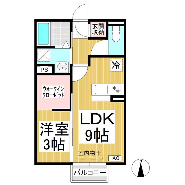 エスポワール岩船 C(1LDK/2階)の間取り写真