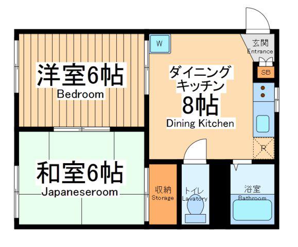 フォーブル谷上B棟(2DK/2階)の間取り写真