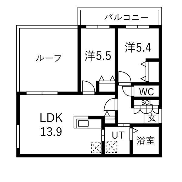 ZABO HILLS MIKAHO(2LDK/5階)の間取り写真