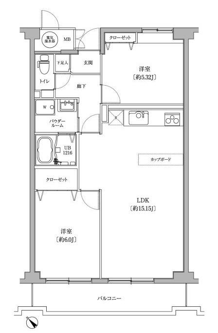 エルプレイス下総中山III(2LDK/2階)の間取り写真