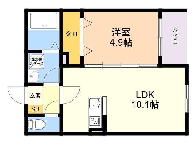 プライマリー花畑(1LDK/3階)の間取り写真